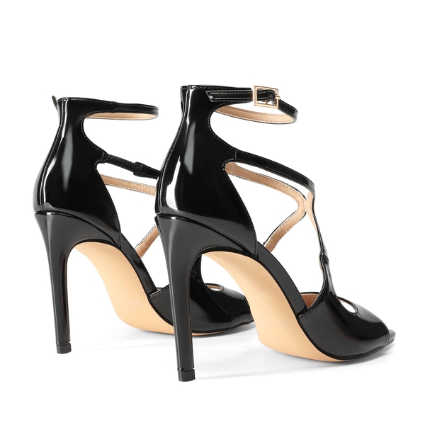 Cross Strappy Stiletto Heels - BLACK-PAT - 5